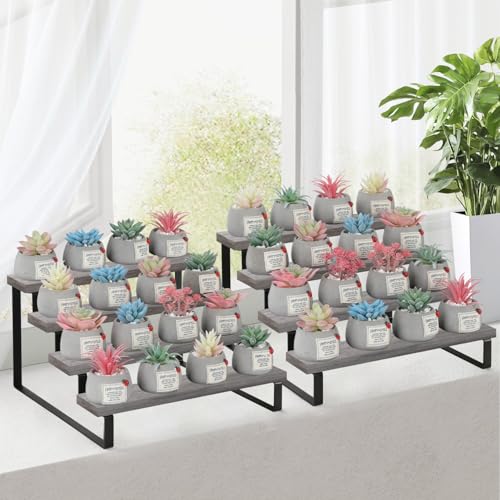 YINMIT Wooden Display Riser Stand, Tiered Perfume and Cologne Organizer Stand, 4 Tier Spice Rack Organizer, Rustic Display Shelf for Candles (4 Tier,2Pack,Grey) - color: 4 Tier,2Pack,Grey