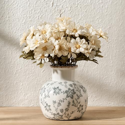 SIDUCAL Ceramic Vintage Vase, 5.91 Inch Retro Ice Cracked Chinoiserie Floral Vase, Rustic Farmhouse Vases for Home Decor, Bookshelf, Garden, Chinoiserie Decor, Tuscan Decor, Gray Floral Pattern - color: 18795-gray