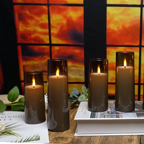 kakoya Flickering Flameless Candles Battery Operated with Remote and 2/4/6/8 H Timer Plexiglass Led Pillar Candles Pack of 9 (D2.3 xH5.5 6.5" 7.5") with Realistic 3D Wick Candles for Home Decor(Grey) - color: Grey-2