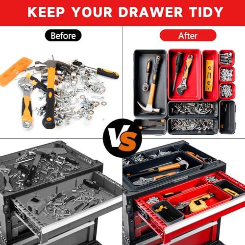 Tool Box Organizer Tray, Toolbox Desk Drawer Organizer, Tool Box Tray, Toolbox Organization Storage for Rolling Tool Chest (60PCS (Black+Red)) - color: 60PCS (Black+Red)