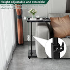 C Table End Table Adjustable Height, 360°Swivel TV Tray Table for Small Spaces, Couch Tables That slide under, C Shaped Side Tables living room and bedroom for Sofa, Bed,Chair, Snack (1, Black) - color: Black