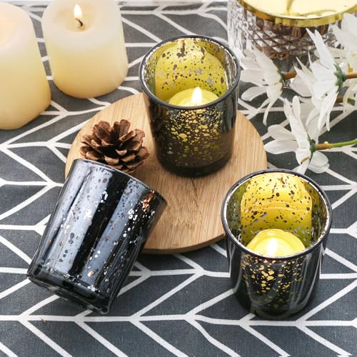 Black Mercury Glass Tea Light Holders Set of 36 - Elegant Votive Candle Holders for Weddings, Showers and Home Decor - Perfect for Table Centerpieces and Parties (Glass, Black) - color: Black