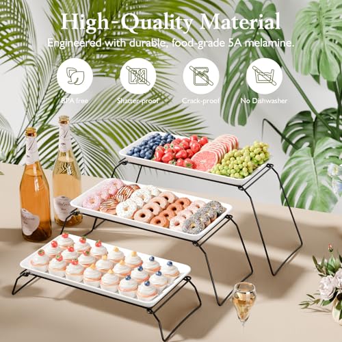 Extra Large 3-Tier Melamine Serving Tray Set and Cupcake Stand for Party Events, 17" Platters with Tiered Stand, Holds 63 Cupcakes, Food, Dessert, and Fruit – Black - color: Black, size: 17" x 8.7"