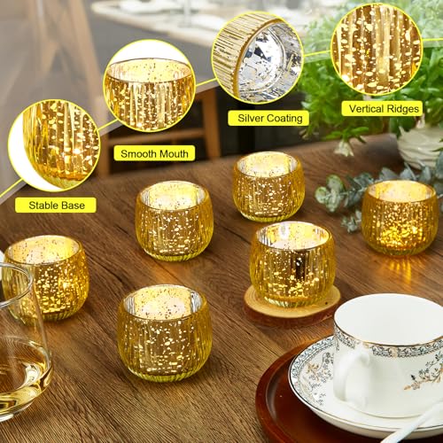 IMAGE Votive Gold Candle Holders, Elegant Glass Tea Light Holder for Weddings, Diwali, Home Decor, Shower, Party & Gift (6)