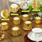 IMAGE Votive Gold Candle Holders, Elegant Glass Tea Light Holder for Weddings, Diwali, Home Decor, Shower, Party & Gift (6)