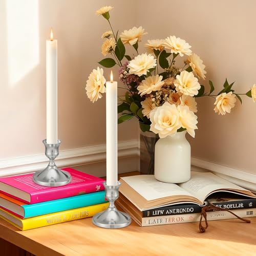 Candlestick Holders Taper Candle Holders, 6PCS Silver Candle Holder Set for Table Centerpiece, Vintage Candle Stand for Table Centerpieces, Home Decor,Weddings,Festival and Parties (6, Silver) - color: Silver