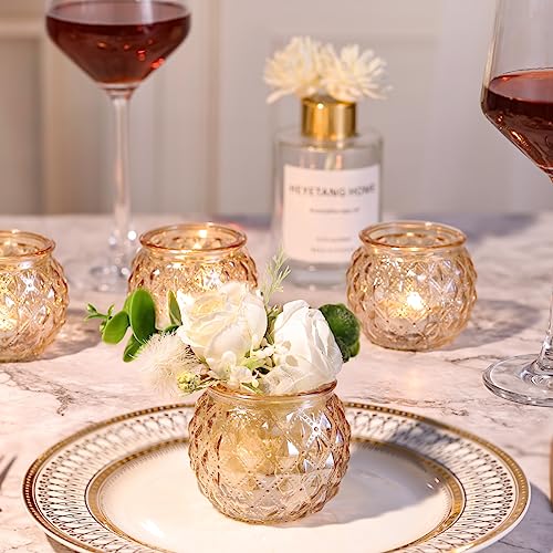 DARJEN Gold Votive Candle Holders Set of 24- Round Glass Candle Holders Bulk for Table Centerpiece, Tea Lights Candle Holders for Wedding Shower, Party, Home Decor - color: Gold