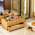 GOBAM Bamboo Makeup Organizers and Storage with Drawer - Wooden Cosmetic Organizer Countertop for Bathroom, Bedroom, Closet, Kitchen, Vanity & Dresser - Make up Vanity Station - size: Large