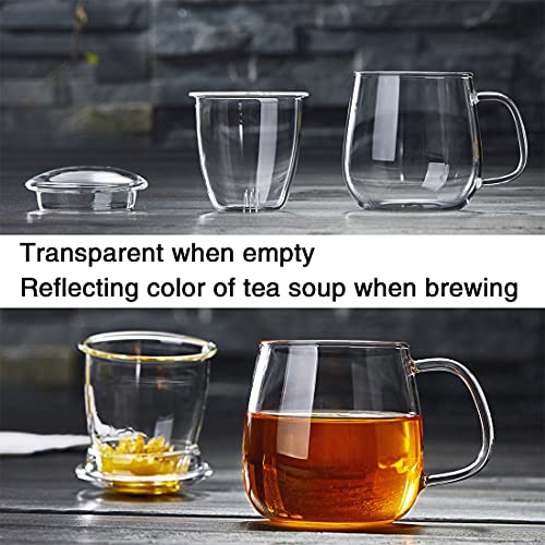 DOPUDO Glass Tea Cup with Infuser and Lid, 17.6oz/520ml Large Borosilicate Teacup,Tea Glass, Clear Mug for Loose Leaf Tea, Blooming Tea, Microwave & Dishwasher Safe - Tea Maker Gift for Birthday. - size: 1 Count (Pack of 1)