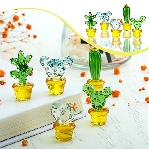 H&D HYALINE & DORA 5PCS Handmade Blown Glass Art Cactus Crystal Miniature Cute Cactus Figurines Home Office Desk Tabletop Simulation Plants Decorations Car Inner Ornaments - color: Cactus 3*