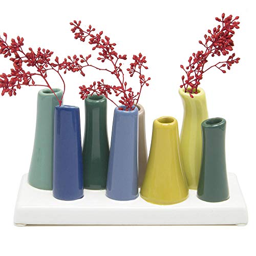 Chive - Pooley 2, Ceramic Flower Vase, 8-Tube Shape (Green) - color: Green
