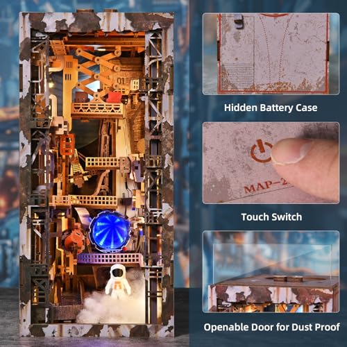 MiniCity Book Nook Kit - Industrial Space 3D Miniature Sci-Fi Scene with LED Lights, 340 Pcs DIY Assembly for Bookshelf Decor (Aerospace Foundry) - style: Aerospace Foundry