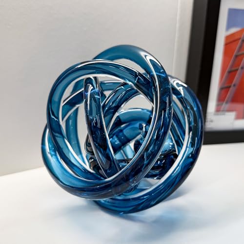 Glass Knot Teal Decor Ball - 6 Inch Hand Blown Infinity Sculpture Orbit Home Decor Table Decoration Interio Art - color: Navy Blue, size: 6-Inch Diameter