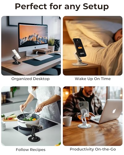 COOPER Mag360, Desktop MagSafe Stand for iPhone 17 Pro Max (16/15/14/13/12), Magnetic Phone Holder for Desk, 360° Rotating, Height Adjustable, Magnetic Phone Stand for Desk, with Metal Ring (White) - color: Cream White