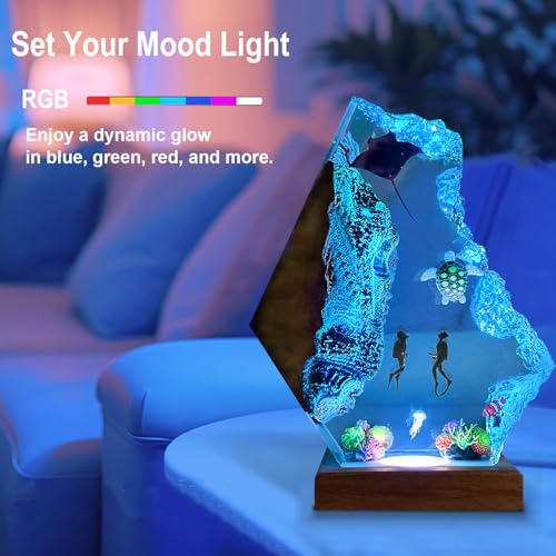 Scuba Diving Resin Ocean Lamp,Handmade 3D Ocean Night Light With Woodden Base,Variable Lights, Scuba Diver Gifts, Diving Enthusiast Collectibles, Unique Birthday Holiday Gifts for Men & Women(S 6"x4") - color: Scuba Divers, size: S