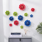 Ceramic Wall Flower Decor Artificial 3D Flower Wall Art，Handmade 3D Wall Art Hanging Sculpture， Porcelain Flower Wall Décor (Green,Crape Myrtle,2.76")