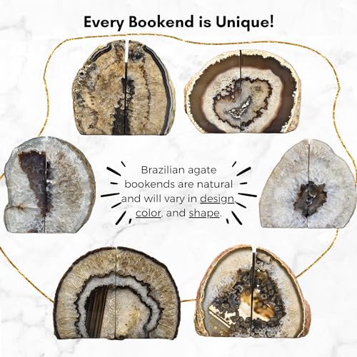 Nature's Decorations A Quality Black Agate Geode Bookends - Heavy Duty with Non-Skid Rubber Bumpers for Shelves, Office, Home Decor - Cool Crystal Stone (1 Pair 4-6 LB) - color: Black, size: A Grade 4 - 6 Lbs