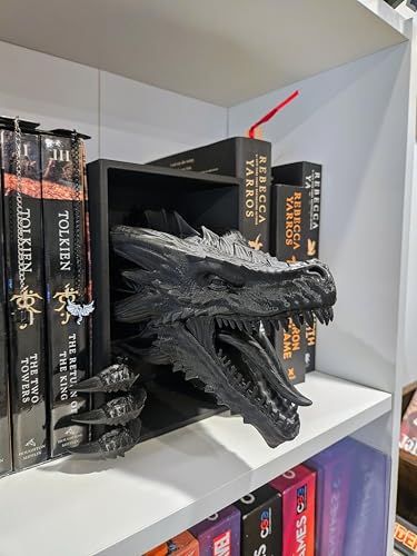 Dragons Awakening Book End – Fantasy Book Nook Insert for Dragon Readers – Unique Home Decor for Bookshelves & Libraries (Black - 2 Arms) - color: Black - 2 Arms