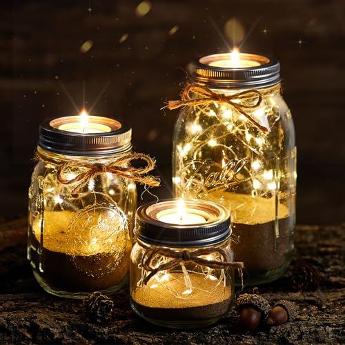 3 Sets Mason Jar Tea Light Candle Holder Lid Inserts Mason Jar Replacement Rings Farmhouse Decor for Home Party Wedding Rustic Regular Mouth Compatible with Tea Light Candles up to 1.5 Inch Diameter