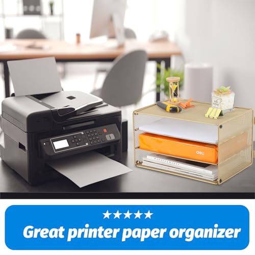 EASEPRES Paper Organizer Tray, 3 Tier Mesh Desk File Organizer Letter Sorter Holder for Home Office, Gold - color: 3 Tier Gold