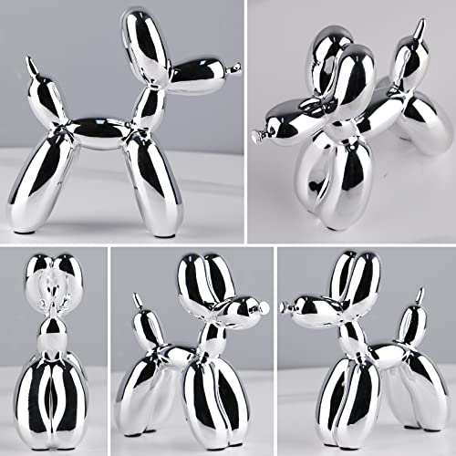 Silver Balloon Dog - Animal & Modern Sculpture Decor for Bedroom, Office & Preppy Room - color: Silver, size: 3.9*3.9*1.5inch