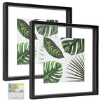MUYE 12x12 Floating Frames Set of 2,Double Glass Picture Frame Display Any Size Photo up to 12x12,Wall Mount or Tabletop Standing,Black - color: Black, size: 12x12