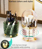 GOTOBA 360° Rotating Pencil Holder for Desk, Makeup Brush Holder with 6 Slots, Desk Organizer for Writing Utensil, Office and School Supplies (Clear with cover) - color: Clear with cover