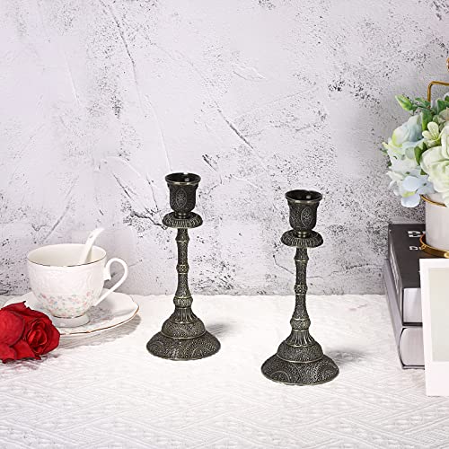 OwnMy Set of 2 Vintage Taper Candle Holders 7.4”Metal Taper Candlestick Holders, Elegant Brass Candle Stick Holders Bronze Candelabra Set for Dining Table Centerpieces Wedding Home Decoration - color: Bronze