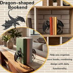 Hicarer Dragon Metal Bookends Push Dragon Bookends Cute Book Ends for Shelves Decorative Home Office Desk Bookshelf Gift for Reading Enthusiasts Family - style: Dragon