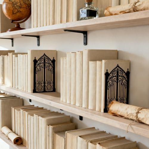 Peacoblue Metal Bookends for Shelves, Modern Decorative Heavy Duty Study Book Ends Stoppers for Office, Desk, Shelf, Room 5.3"x4.3"x7.9" Cast Iron Simple Tall Bookends 1 Pair (Gothic Gorgeous Gate) - style: Gothic Gorgeous Gate