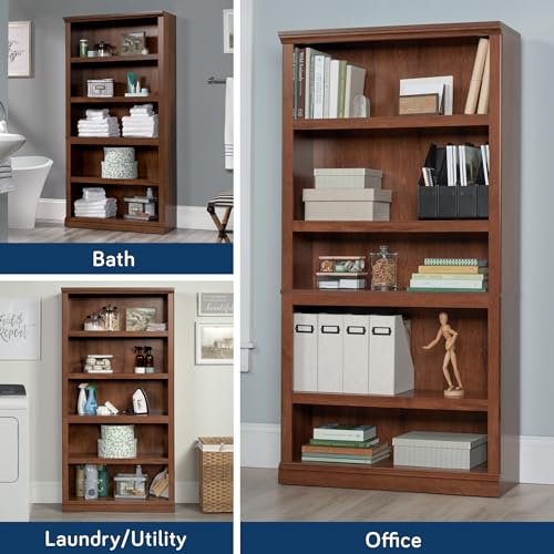 Sauder 5-Shelf Split Bookcase/ Book shelf, Oiled Oak finish - color: Oiled Oak Finish