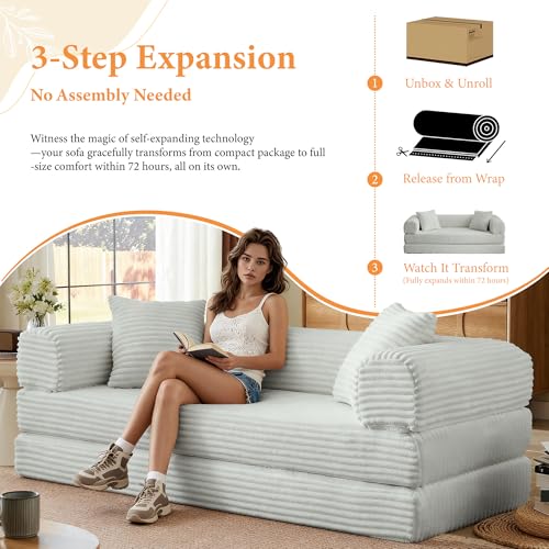 Boneless Couch Versatile Couches for Living Room No-Install Sofa Bed Corduroy Futon Soft Cloud Couch with Pillows for Bedroom Game Movie (Light Grey, 76") - color: Light Grey
