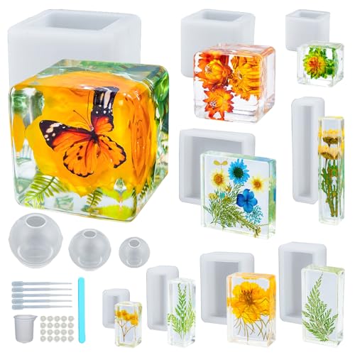 Large 4 Inch Resin Mold 12 PCS Glossy Deep Cube Sphere Silicone Molds with Tools Epoxy Resin Casting Mould for Preserving Flowers, Insect Specimens, DIY Art Craft Gift, Furniture Decor, Soap, Candle - color: 12pcs Resin Molds Set