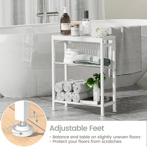 End Table for Small Space, 3-Tier Narrow Side Table with Magazine Holder,Small Nightstand, Skinny Snack Couch Table in Living Room, Bedroom Study and Balcony (White) - color: White