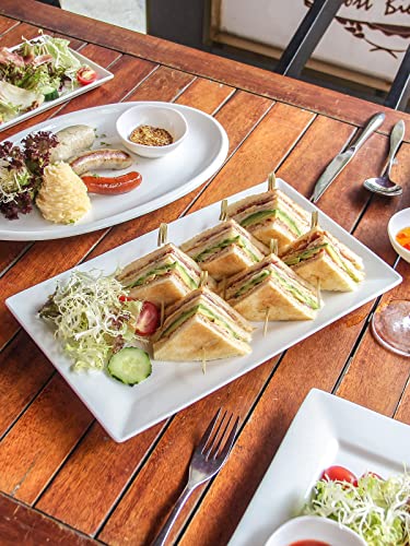 DOWAN 14" Serving Trays, Serving Platters, Ceramic Serving Platters and Trays, Rectangle Plates, Set of 3, for Weddings, Parties, Oven, Microwave, Dishwasher, Heat Resistant, Easy to Clean, White - color: 3 PCS