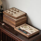 Black Walnut Wood Jewelry Tray with Velvet Lining, Multi-Functional Jewelry Organizer for Rings, Earrings, Necklaces & Bracelets, Drawer Jewelry Storage & Display Tray - color: 2grid+5 line