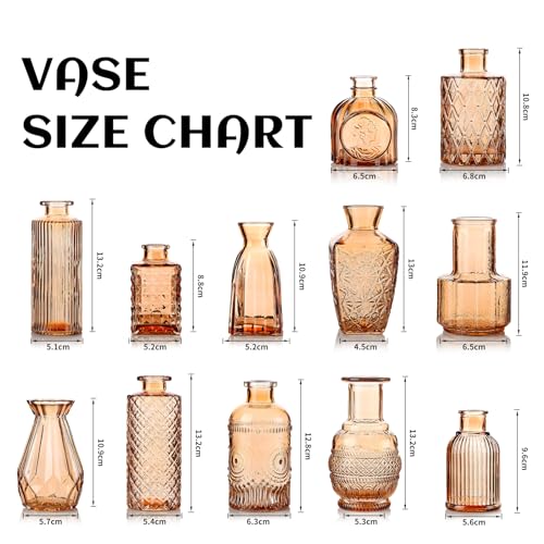 Bud Vases Set of 12, Small Mini Glass Vases for Centerpieces - Elegant Vintage Style - Perfect for Table Decor, Wedding, Party Centerpieces - Great Gift for Home Decor Lovers (Amber) - color: Amber-12pcs