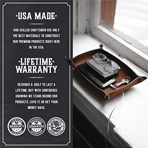 Main Street Forge Leather Valet Tray for Men – Rustic EDC Organizer for Keys, Phone & Wallet – Made in USA – Whiskey Barrel Brown - color: Whiskey Barrel Brown, size: 11.5" x 8" x 2"