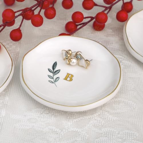 Personalized Ceramic Ring Dish, Initial Jewelry Tray for Rings, Earrings, Necklaces & Bracelets, Gift for Engagements, Birthdays, Holidays, Mom, Sister, Bridesmaid, Bride-to-Be, 4" Ring Plate - color: I