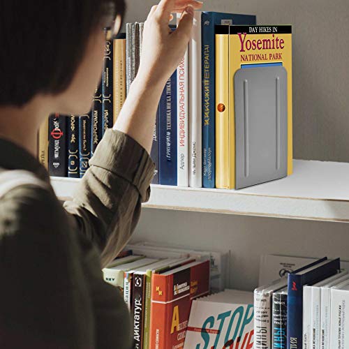 Acrimet Steel Metal Bookends for Shelves, Heavy Duty, for Large Books, 6 7/8" Tall X 4" Wide X 4 1/2" Deep, Silver Colored, 1 Pair - color: Silver