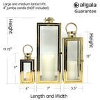 Allgala 3-PC Lantern Set 23 Inch Jumbo Deluxe Modern Indoor/Outdoor Candle Lantern Set White Painted Ironl Frame Tempered Glass Rectangular for Garden Poolside Fireplace Wedding - color: Cuboid White