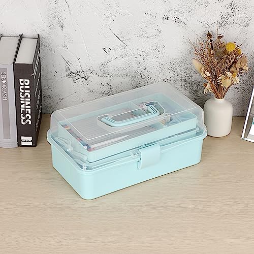 BTSKY 3-Layer Plastic Dividing Storage Box Craft Organizer and Storage with Adjustable Spacers Portable Handled Art Supply Organizer Multipurpose Home Utility Box for Medicine, Sewing(Blue) - color: Blue