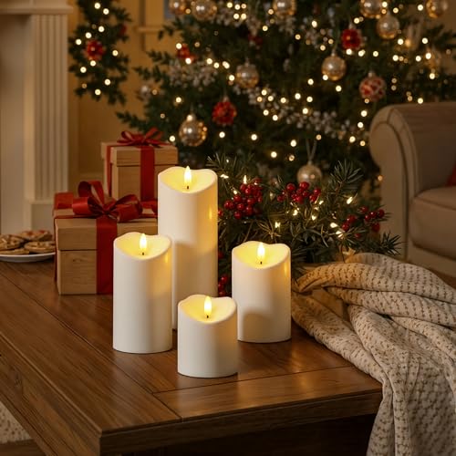 Raycare 3"x4"6" 8" Outdoor Waterproof Flameless Candles, Battery Operated LED Candles with Remote Control and Timer, Electric Fake Plastic Pillar Candles, Ivory White, Set of 3 - color: D3"xH4"6"8"-Ivory White