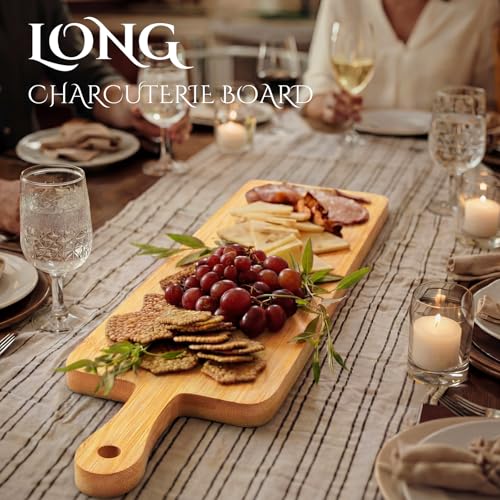 Nuenen 6 Pcs Wood Cutting Board with Handle 16.1 x 4.7 Inch Acacia Bamboo Wooden Serving Kitchen Chopping Boards for Pizza, Bread, Cheese, Charcuterie, Fruit, Vegetables(Narrow Bamboo) - color: Bamboo, size: 16.1 x 4.7 Inch