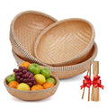 Set of 3 Handwoven Bamboo & Rattan Baskets – Woven Bread Basket & Fruit Bowl for Kitchen Counter, Decorative Wicker Tray for Serving Snacks, Pastries & Table Centerpiece - style: Set of 3 Handwoven Bamboo Baskets – Double Orchid Weave