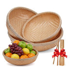 Set of 3 Handwoven Bamboo & Rattan Baskets – Woven Bread Basket & Fruit Bowl for Kitchen Counter, Decorative Wicker Tray for Serving Snacks, Pastries & Table Centerpiece - style: Set of 3 Handwoven Bamboo Baskets – Double Orchid Weave