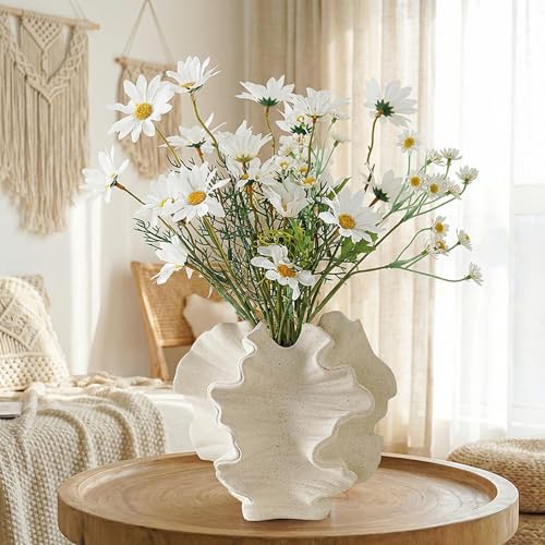 Cream Ceramic Vase, Modern Boho Coastal Decor, Coral Design Decorative Vase for Pampas Grass Dried Flowers, Living Room Coffee Table Centerpiece Home Decor - color: Cream