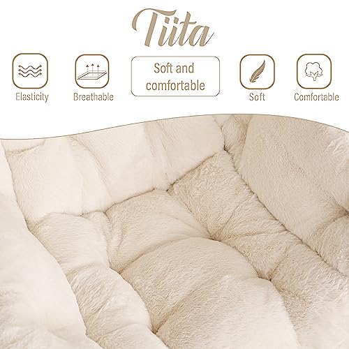 Tiita Lazy Chair with Ottoman, Beige Modern Large Accent Chair, Comfy Leisure Sofa Armchair with Ottoman, Reading Chair with Footrest for Bedroom, Living Room, Dorm Rooms, Plush Beige - color: Plush-beige