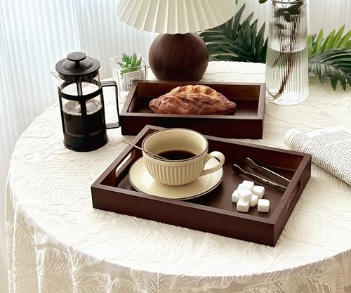 Serving Tray with Handles - 11.4x7.8 Inch Rectangular Bamboo Tray for Kitchen, Coffee Table, & Ottoman - Multi-Purpose Decorative & Food Tray for Organizing, Serving, and Entertaining - size: 11.4" x 7.8" x 1.6"