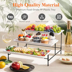 Lifewit 3 Tier Serving Tray, 36 x 17 cm/14 x 6.5" White Plastic Tiered Food Serving Platters, Tiered Tray Stand for Party with Black Collapsible Metal Stand, Dessert Display Stand for Cookies/Crackers - size: 14" x 6.5", style: Basic